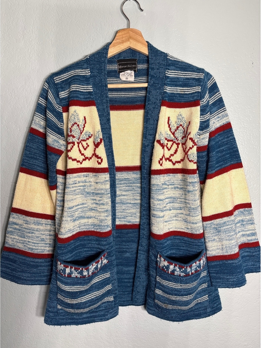 Vintage Monarch Knits cardigan grandpa grandma cottage Nordic blue M